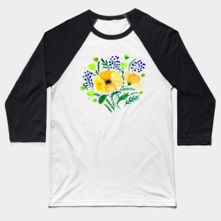 Watercolor poppies bouquet - yellow and green Baseball T-Shirt